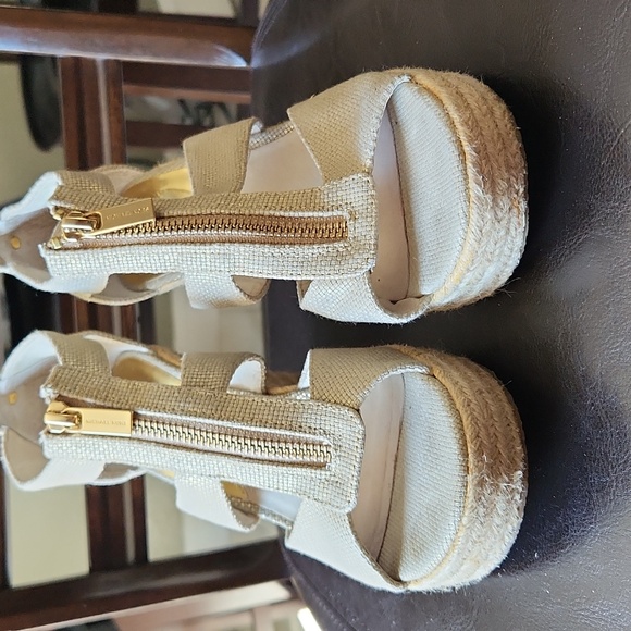 Michael Kors MK Espadrille/Linen Platform Wedge Zip Sandals - Picture 6 of 15